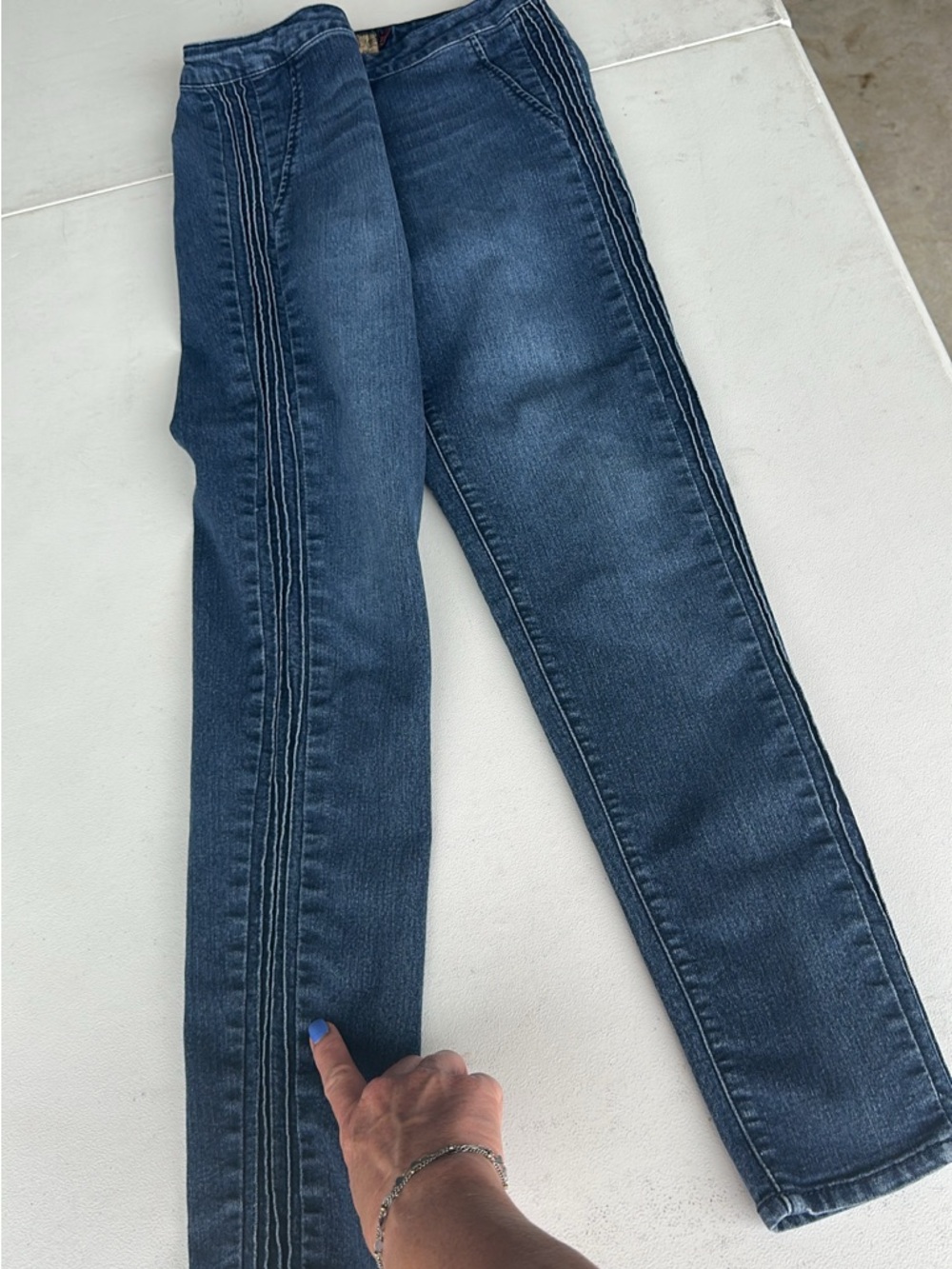 Dear John Blue Skinny Jeans with Side Pintuck Detail